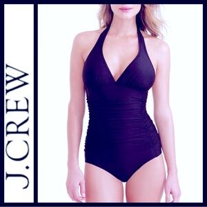 NWT J. Crew Navy Ruched Halter Swimsuit
